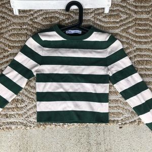 Zara Green Stripped Cropped Shirt